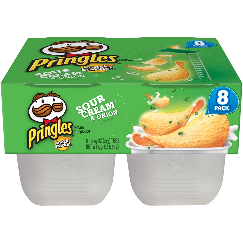 slide 1 of 6, Pringles Snack Stacks! Sour Cream & Onion Flavored Potato Crisps, 8 ct; 0.74 oz