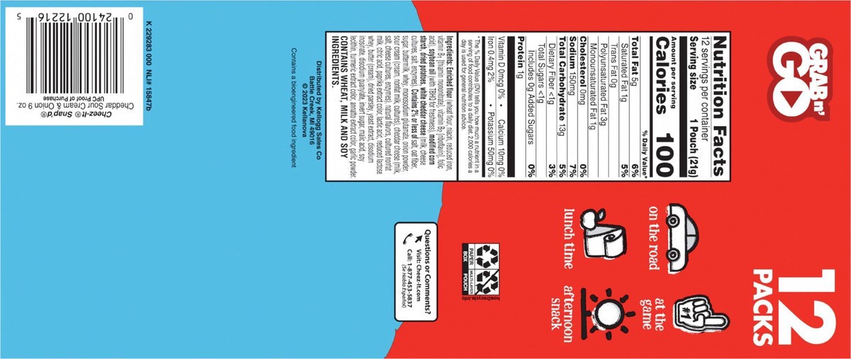 slide 8 of 13, Cheez-It Snap'd Cheese Cracker Chips, Thin Crisps, Lunch Snacks, Cheddar Sour Cream and Onion, 9oz Box, 12 Pouches, 9 oz