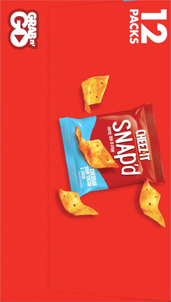 slide 5 of 13, Cheez-It Snap'd Cheese Cracker Chips, Thin Crisps, Lunch Snacks, Cheddar Sour Cream and Onion, 9oz Box, 12 Pouches, 9 oz