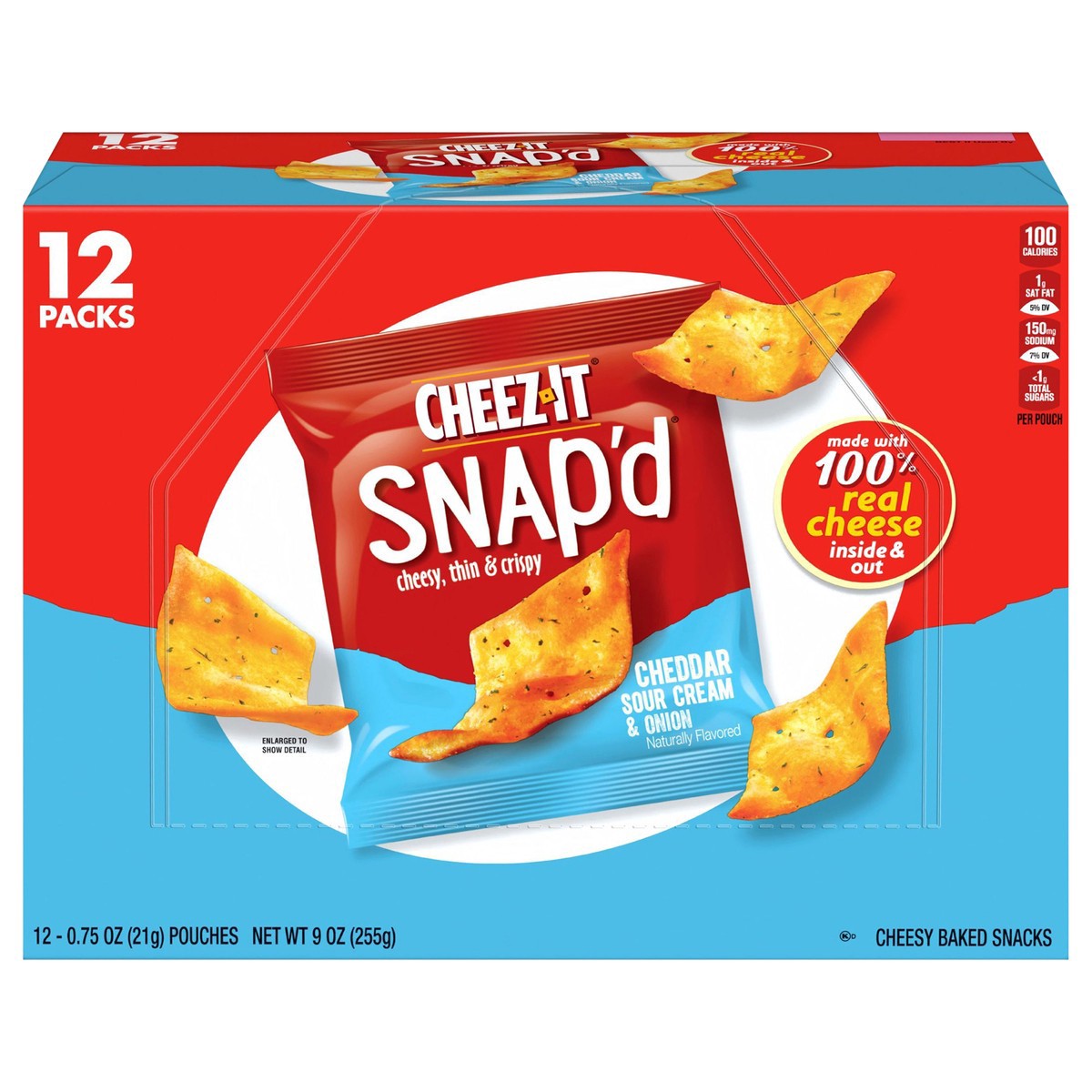 slide 10 of 13, Cheez-It Snap'd Cheese Cracker Chips, Thin Crisps, Lunch Snacks, Cheddar Sour Cream and Onion, 9oz Box, 12 Pouches, 9 oz