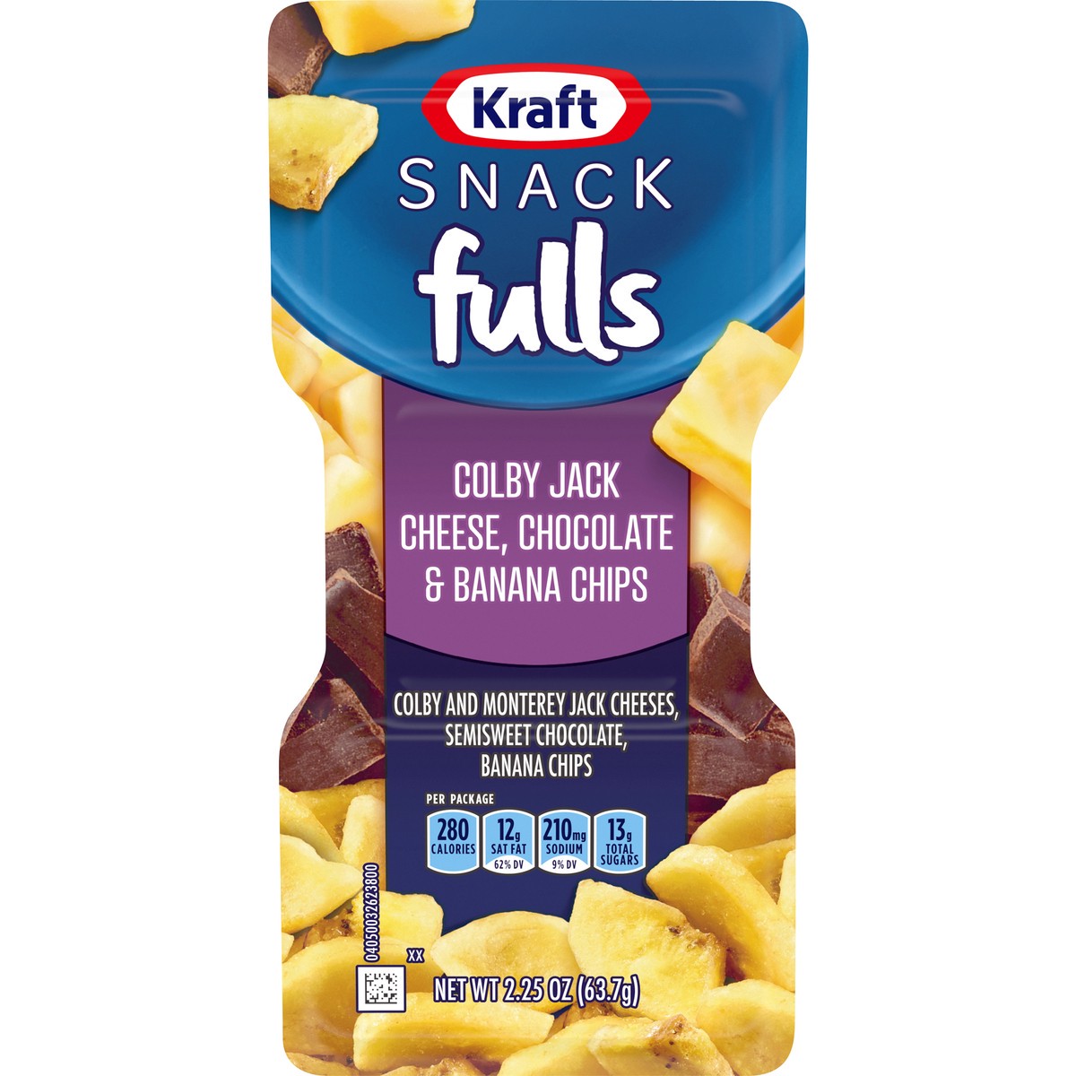 slide 2 of 14, Kraft Trios SnackFulls Colby Jack Marbled Cheese, Chocolate & Banana Chips Snack Pack, 2.25 oz Tray, 2.25 oz