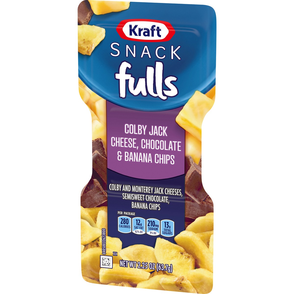 slide 13 of 14, Kraft Trios SnackFulls Colby Jack Marbled Cheese, Chocolate & Banana Chips Snack Pack, 2.25 oz Tray, 2.25 oz