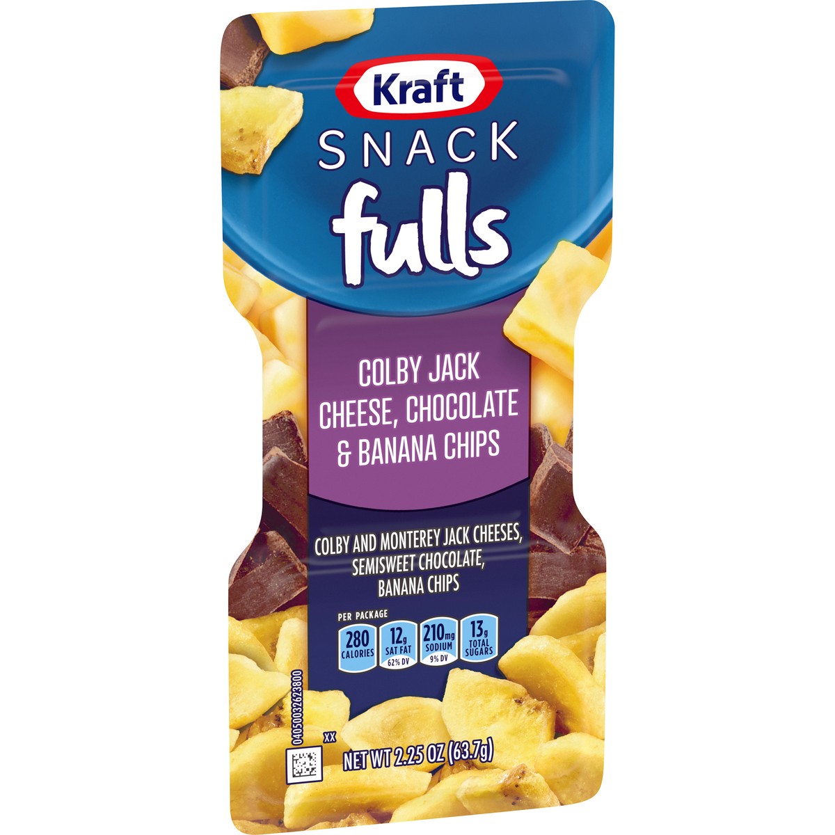 slide 11 of 14, Kraft Trios SnackFulls Colby Jack Marbled Cheese, Chocolate & Banana Chips Snack Pack, 2.25 oz Tray, 2.25 oz