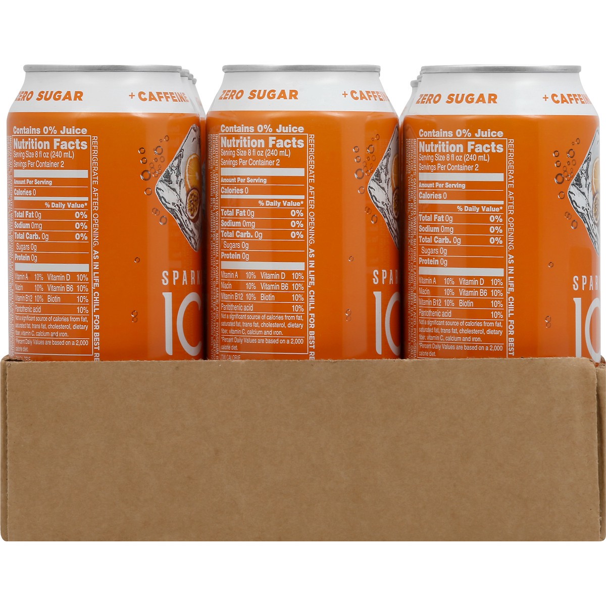 slide 10 of 10, Sparkling ICE +Caffeine Zero Sugar Orange Passionfruit Sparkling Water 12 - 16 fl oz Cans, 192 fl oz