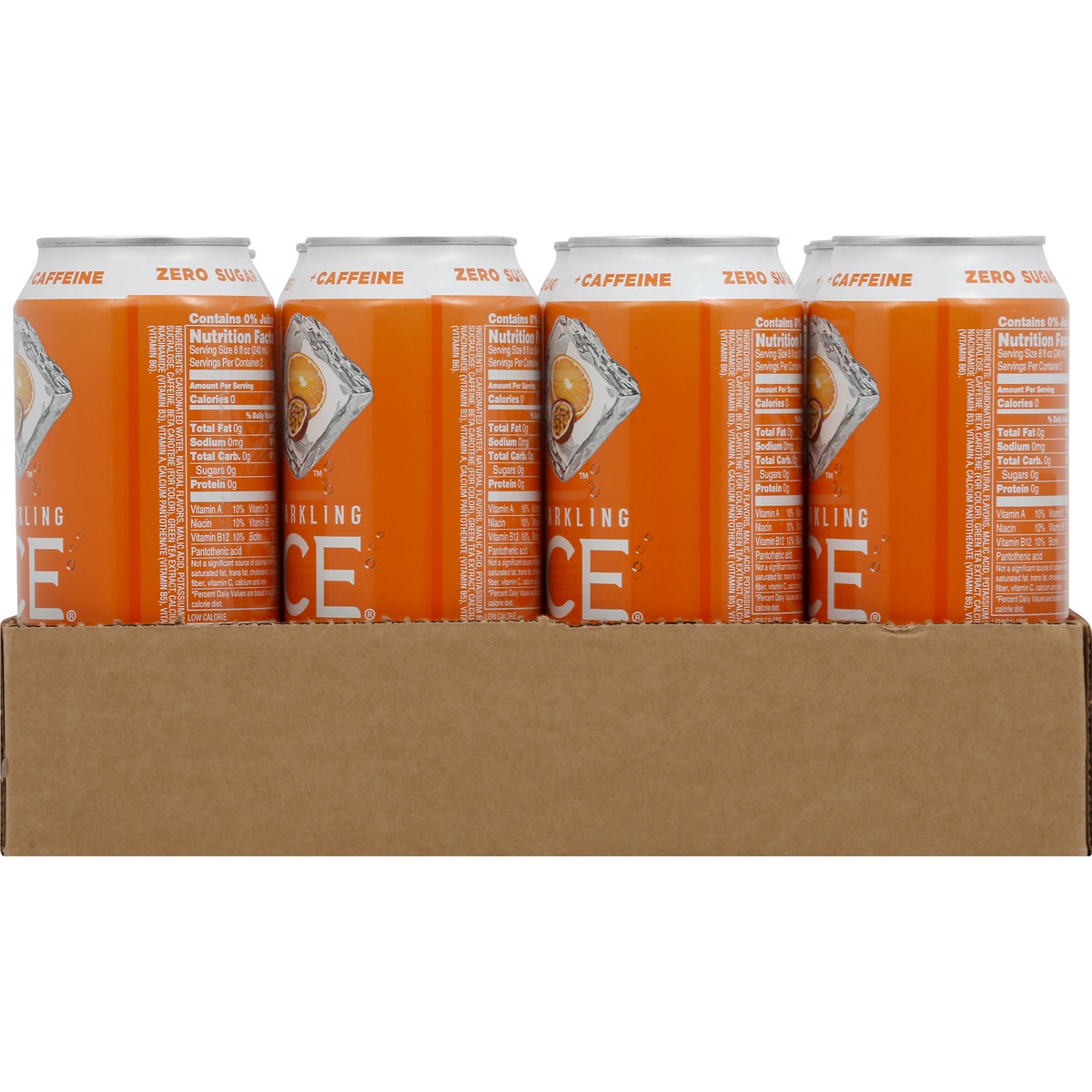 slide 7 of 10, Sparkling ICE +Caffeine Zero Sugar Orange Passionfruit Sparkling Water 12 - 16 fl oz Cans, 192 fl oz