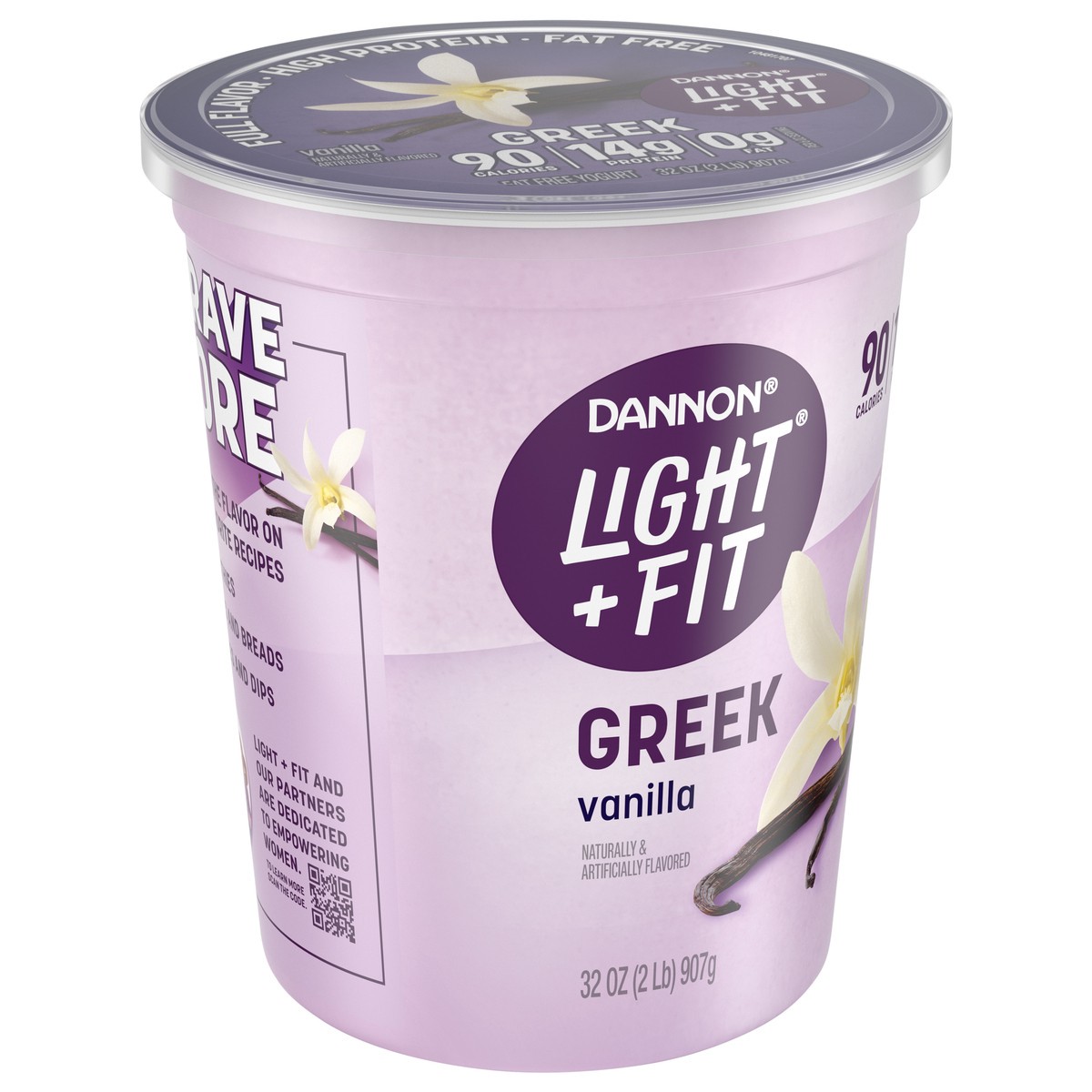 slide 9 of 9, Light + Fit Dannon Light + Fit Greek Vanilla Fat Free Yogurt, Creamy and Delicious Gluten Free Yogurt, 32 OZ, 32 oz
