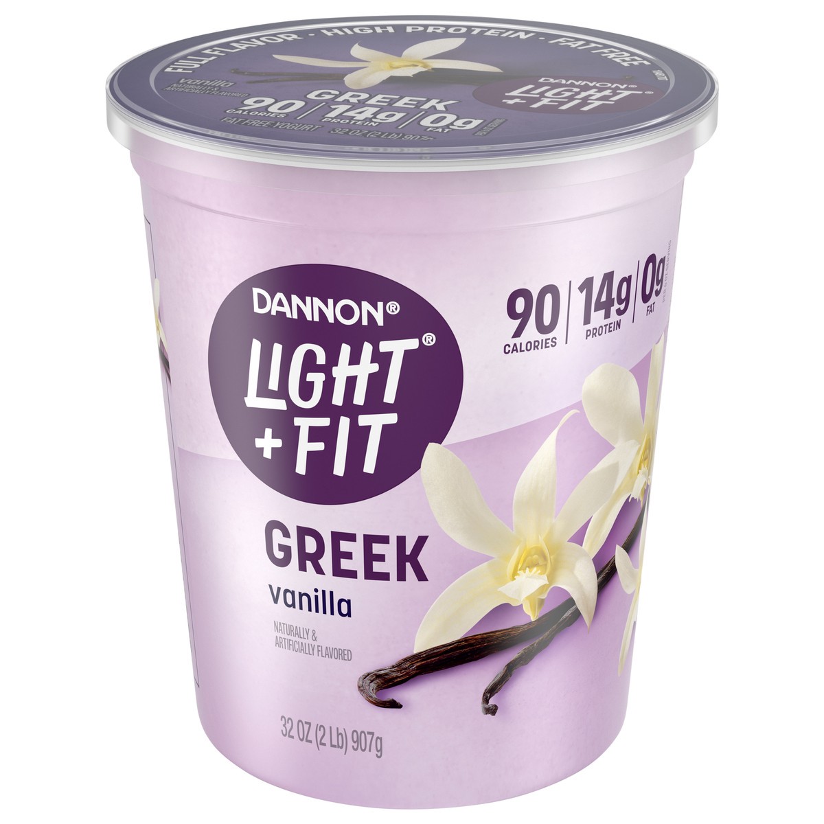 slide 8 of 9, Light + Fit Dannon Light + Fit Greek Vanilla Fat Free Yogurt, Creamy and Delicious Gluten Free Yogurt, 32 OZ, 32 oz