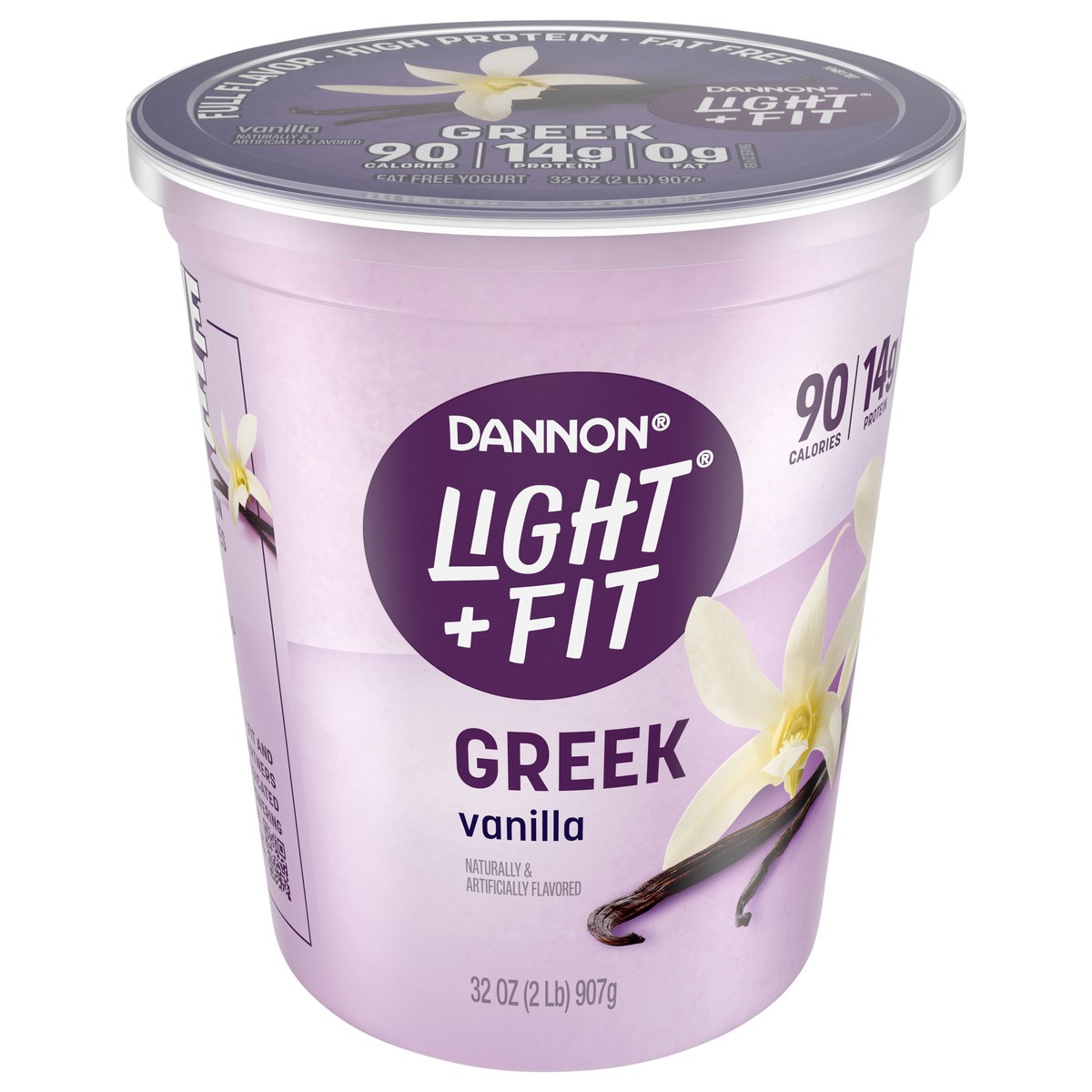 slide 1 of 9, Dannon Light + Fit Vanilla Greek Nonfat Yogurt, 32 OZ Yogurt Tub, 32 oz