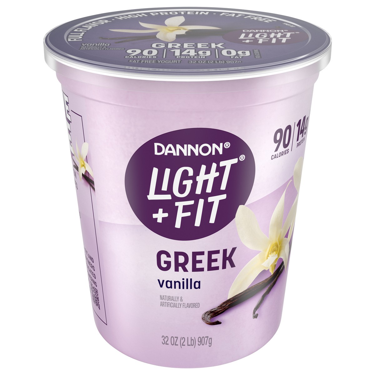 slide 1 of 9, Light + Fit Dannon Light + Fit Greek Vanilla Fat Free Yogurt, Creamy and Delicious Gluten Free Yogurt, 32 OZ, 32 oz