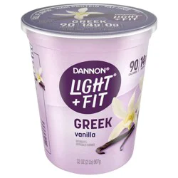 Dannon Light + Fit Vanilla Greek Fat Free Yogurt Tub, Convenient Anytime Snack, 32 oz