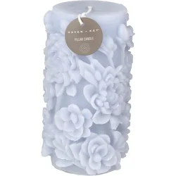 Haven & Key Floral Sculpted Pillar Candle - Blue