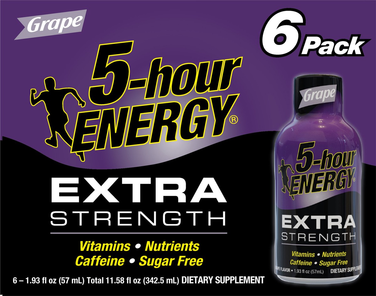 slide 1 of 7, 5-hour ENERGY, Extra Strength, Grape, 6 Pack, 1.93 oz., 1.93 fl oz