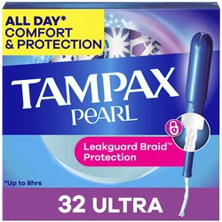 Tampax Pearl Tampons, with LeakGuard Braid, Ultra Absorbency, Unscented, 32 Count