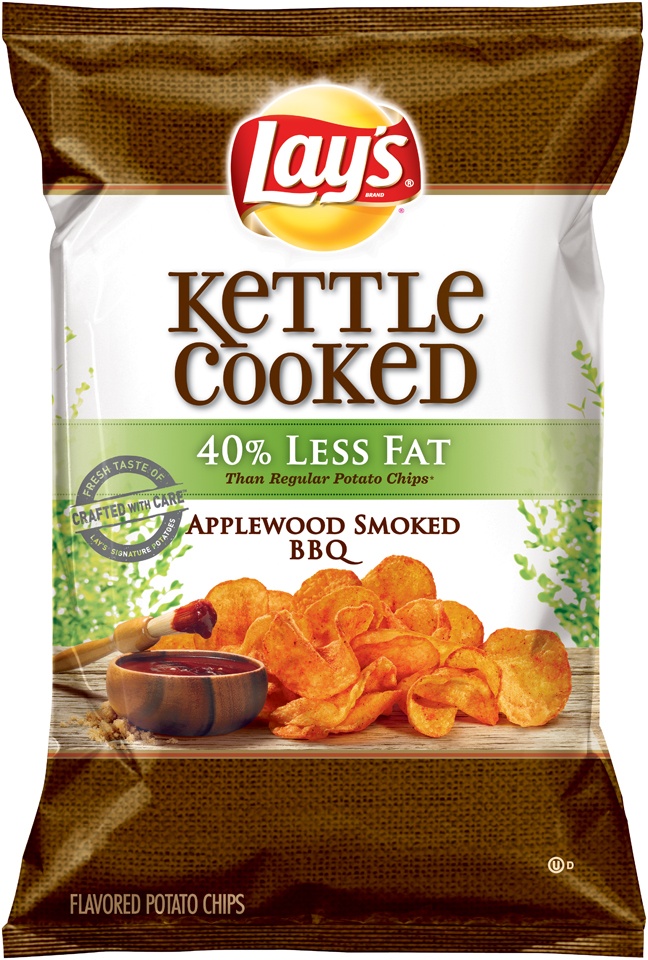 slide 1 of 1, Lay's 40% Less Fat Applewood Smoked Bbq Kettle Cooked Potato Chips, 2.875 oz