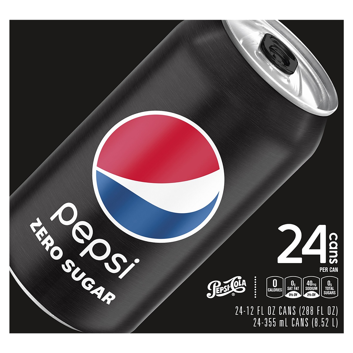 slide 1 of 1, Pepsi Zero Sugar Soda Cola 12 Fl Oz 24 Count Cans, 24 ct; 12 fl oz