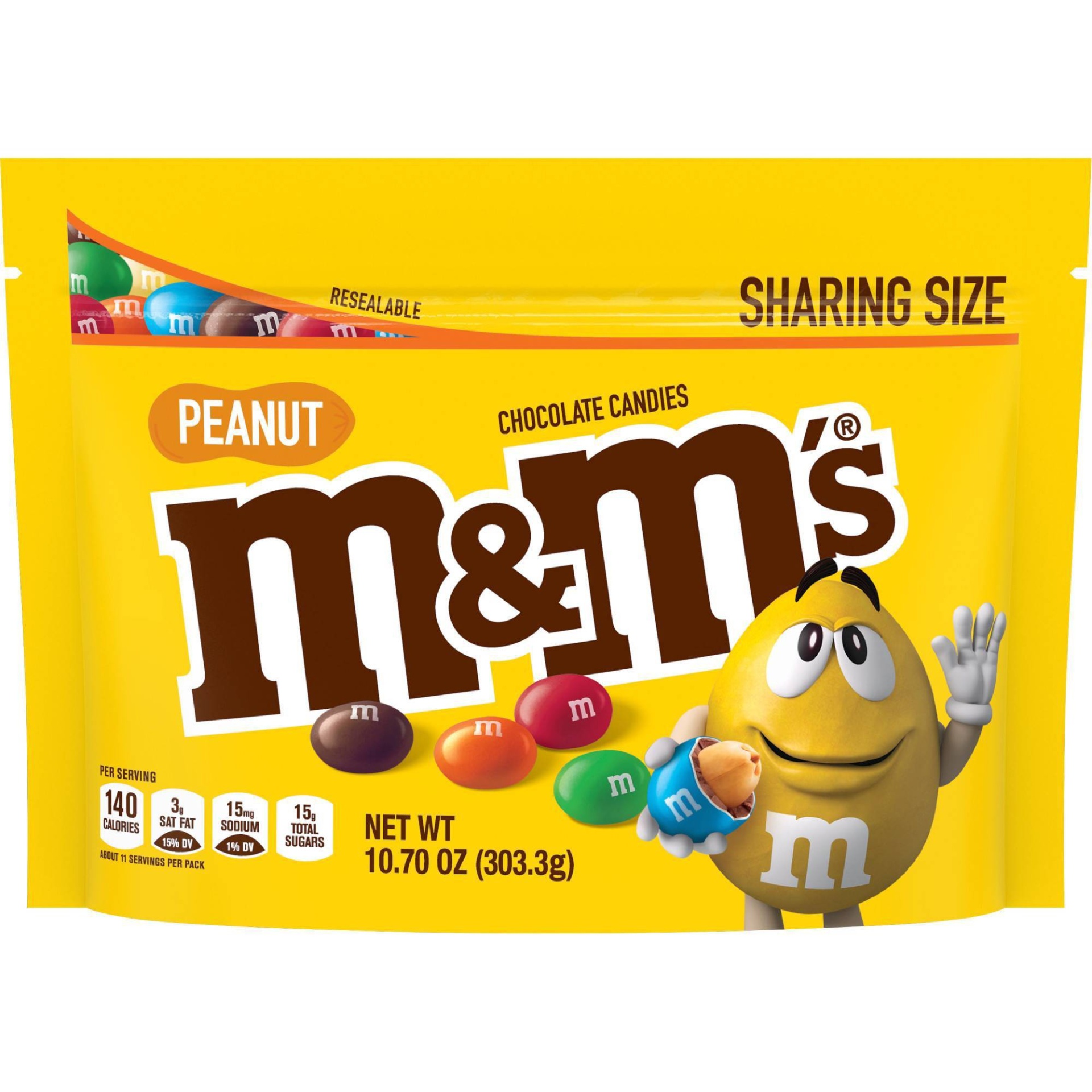slide 1 of 7, M&M'S Peanut Milk Chocolate Candy, Sharing Size, 10.7 oz