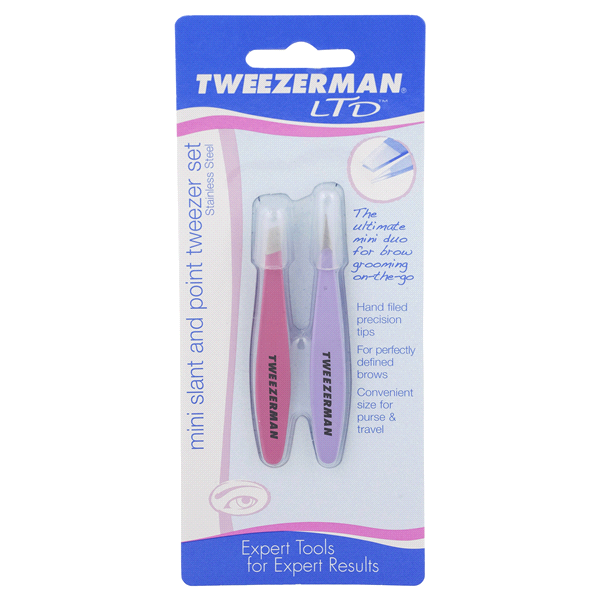 slide 1 of 1, Tweezerman Stainless Steel Mini Slant And Point Tweezer Set, 2 ct