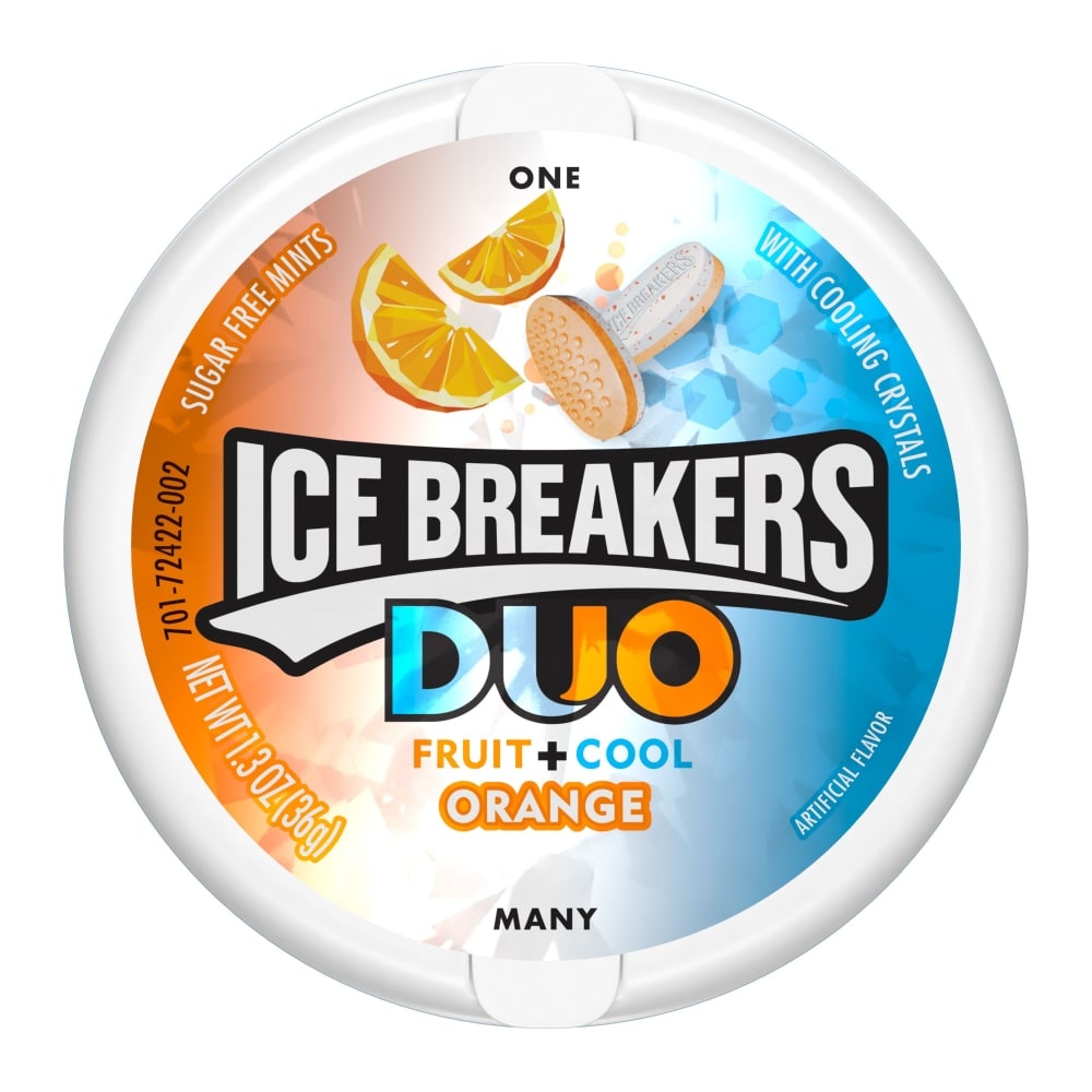 slide 1 of 1, Ice Breakers Duo Fruit + Cool Orange Sugar Free Mints, 1.3 oz