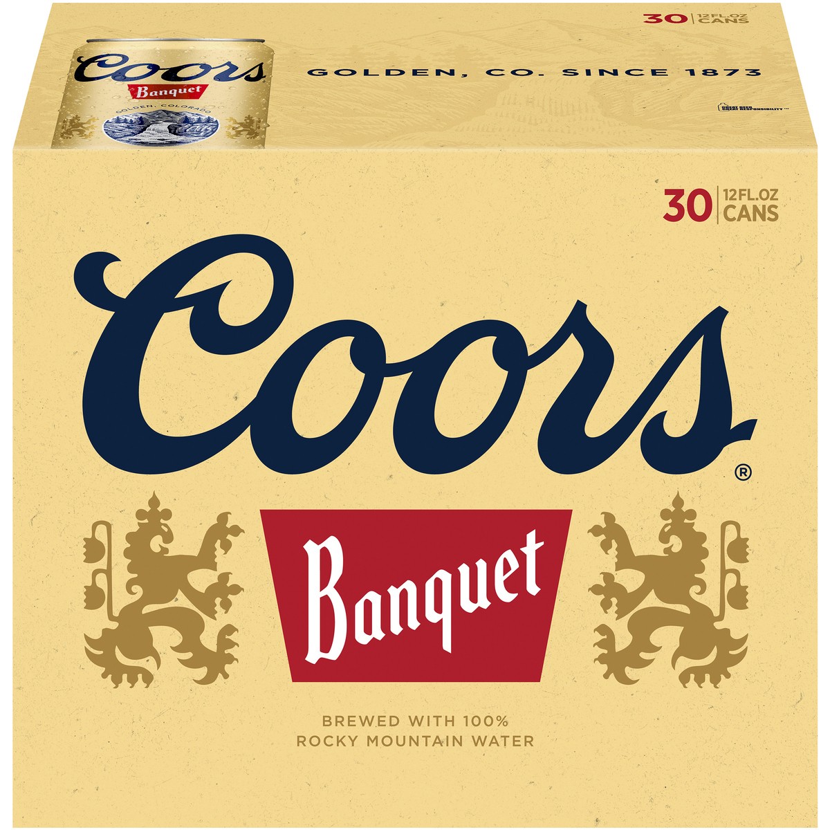 slide 1 of 1, Coors Banquet Lager Beer, 5% ABV, 30-pack, 12-oz beer cans, 360 oz