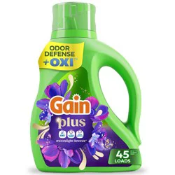 Gain Plus Liquid Laundry Detergent, Cleaner, Fresher, Now with Oxi, Moonlight Breeze Scent, 60 fl oz, 45 Loads