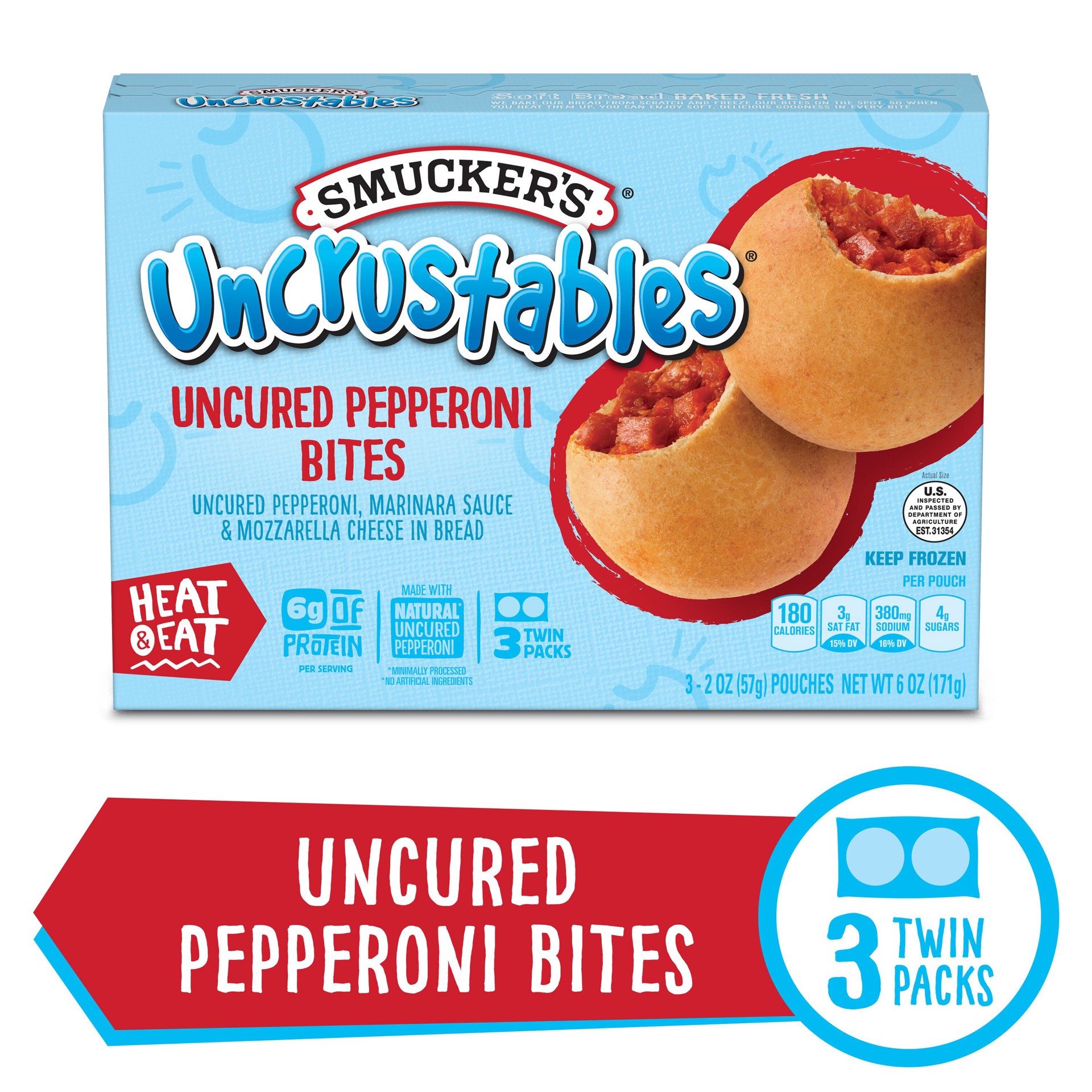 slide 5 of 8, Smucker's Uncrustables Uncured Pepperoni Bites, 2 oz Packs, 3 Count, 2 oz