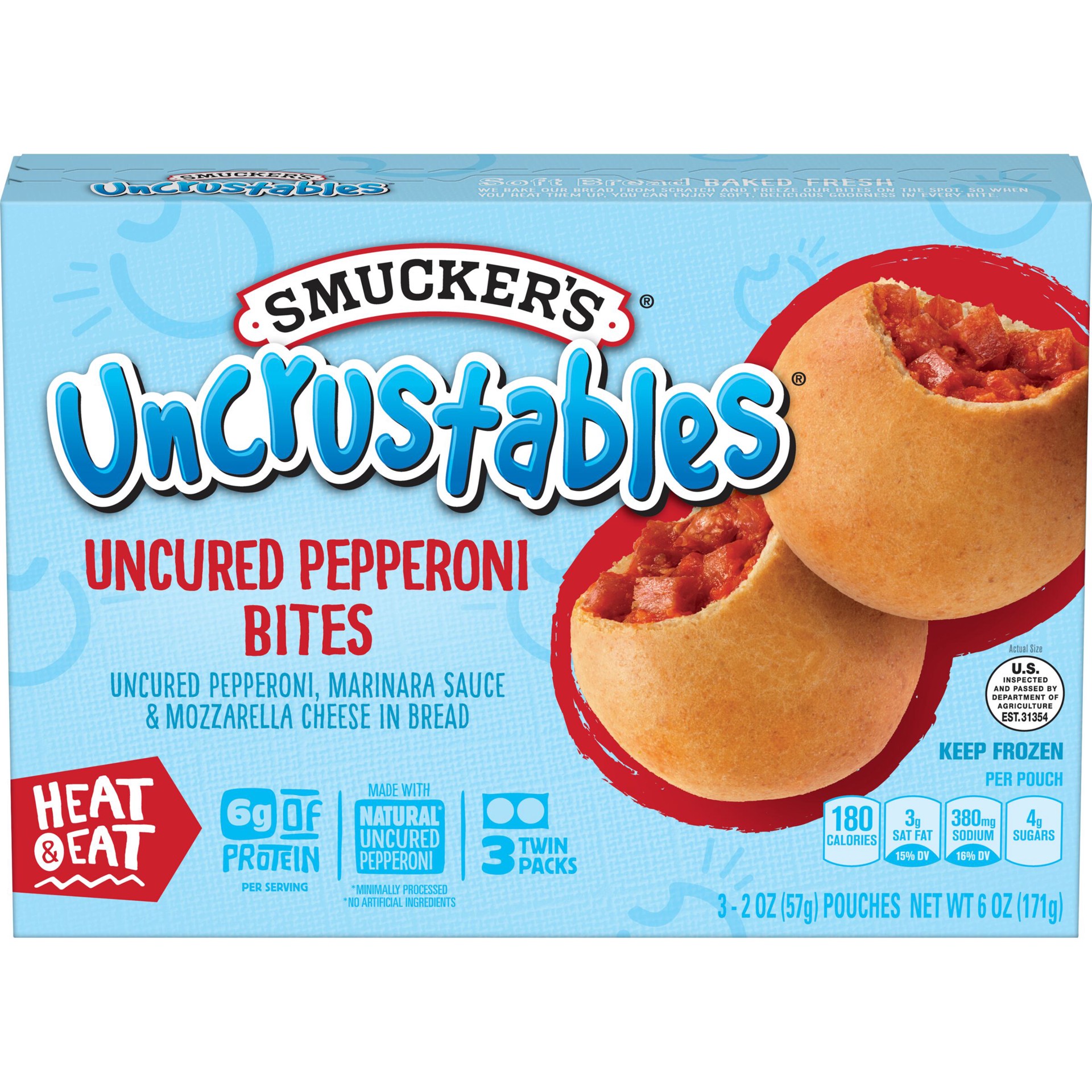 slide 1 of 8, Smucker's Uncrustables Uncured Pepperoni Bites, 2 oz Packs, 3 Count, 2 oz
