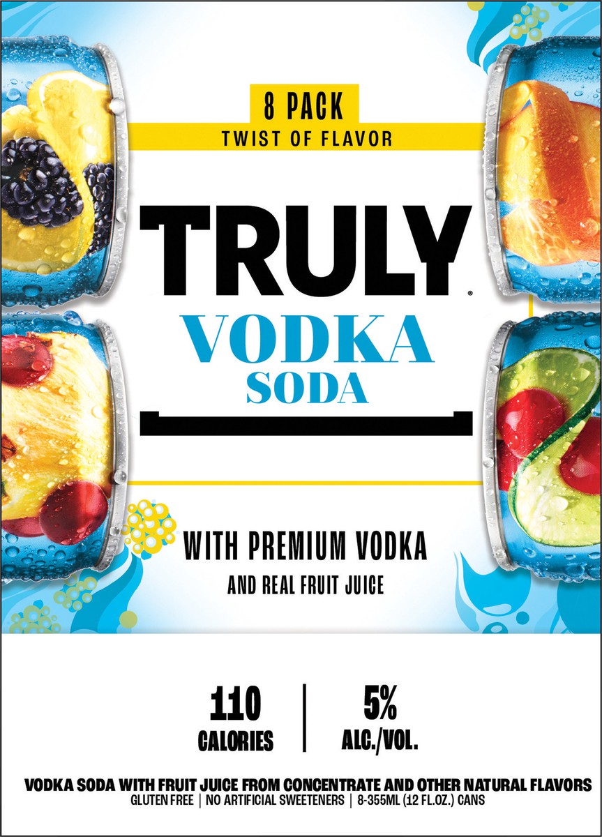 slide 9 of 9, TRULY Vodka Soda Twist of Flavor Variety Pack (12 fl. oz. Can, 8pk.), 8 ct; 12 oz