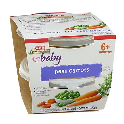 slide 1 of 1, H-E-B Select Ingredients Baby Second Stage Peas Carrots, 2 ct; 4 oz