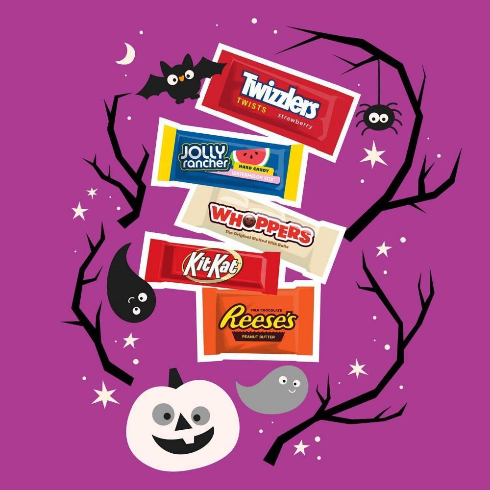 slide 3 of 5, Hershey's Miniatures Chocolate and Fruit Flavored Assortment Candy, Halloween, 29.74 oz, Variety Bag (100 Pieces), 29.74 oz