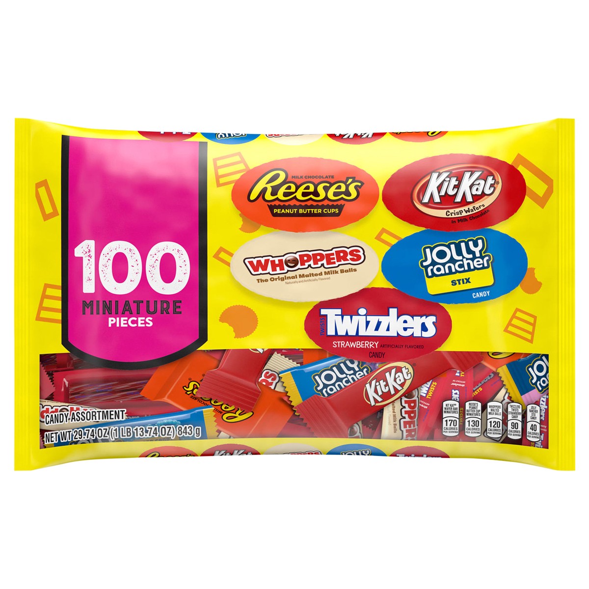 slide 1 of 5, Hershey's Miniatures Chocolate and Fruit Flavored Assortment Candy, Halloween, 29.74 oz, Variety Bag (100 Pieces), 29.74 oz