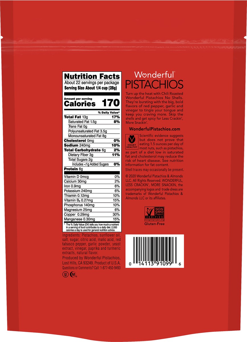 slide 2 of 3, Wonderful Pistachios, No Shells Chili Roasted Nuts, 22 Ounce Bag, 22 oz