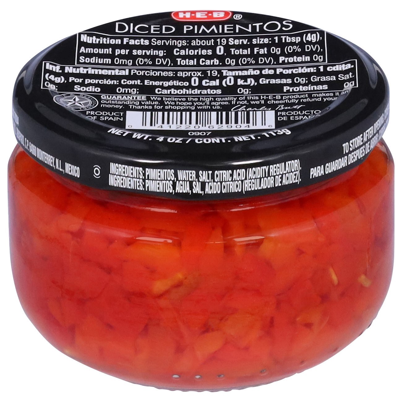 slide 1 of 1, H-E-B Diced Pimientos, 4 oz