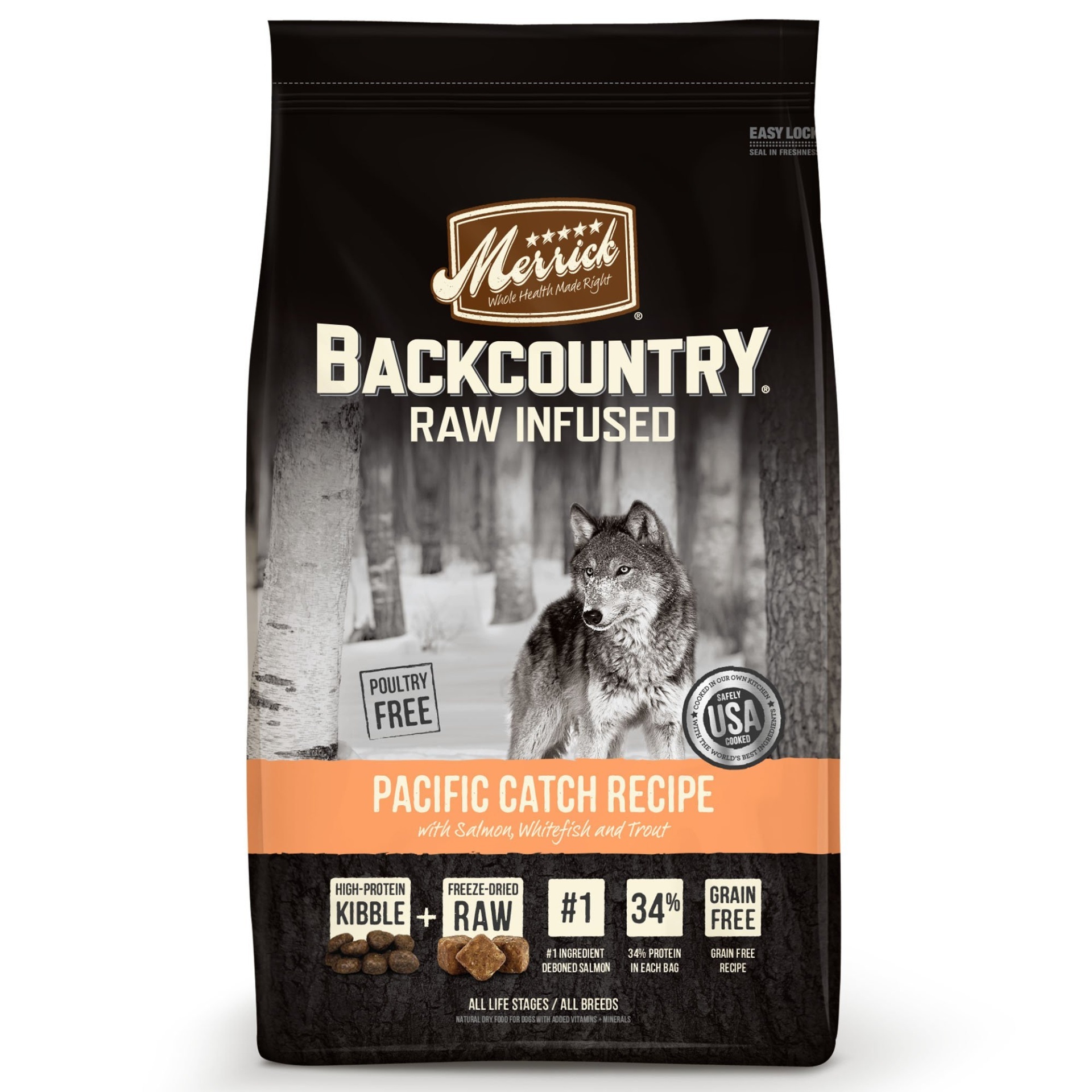 slide 1 of 1, Merrick Backcountry Grain Free Raw Infused Pacific Catch Dry Dog Food, 12 lb