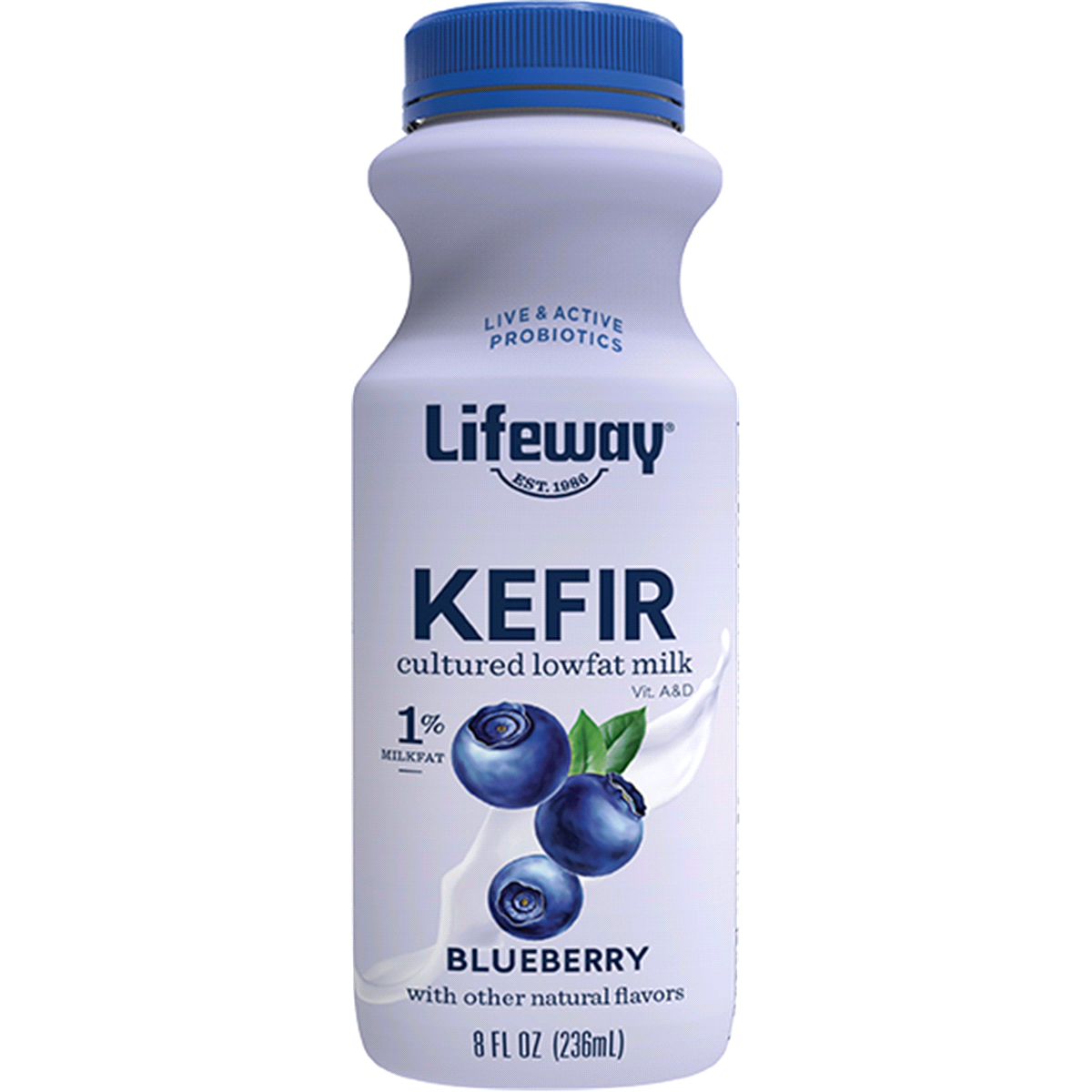 slide 1 of 8, Lifeway Keifir Blueberry Cultured Lowfat Milk Smoothie, 8 fl oz
