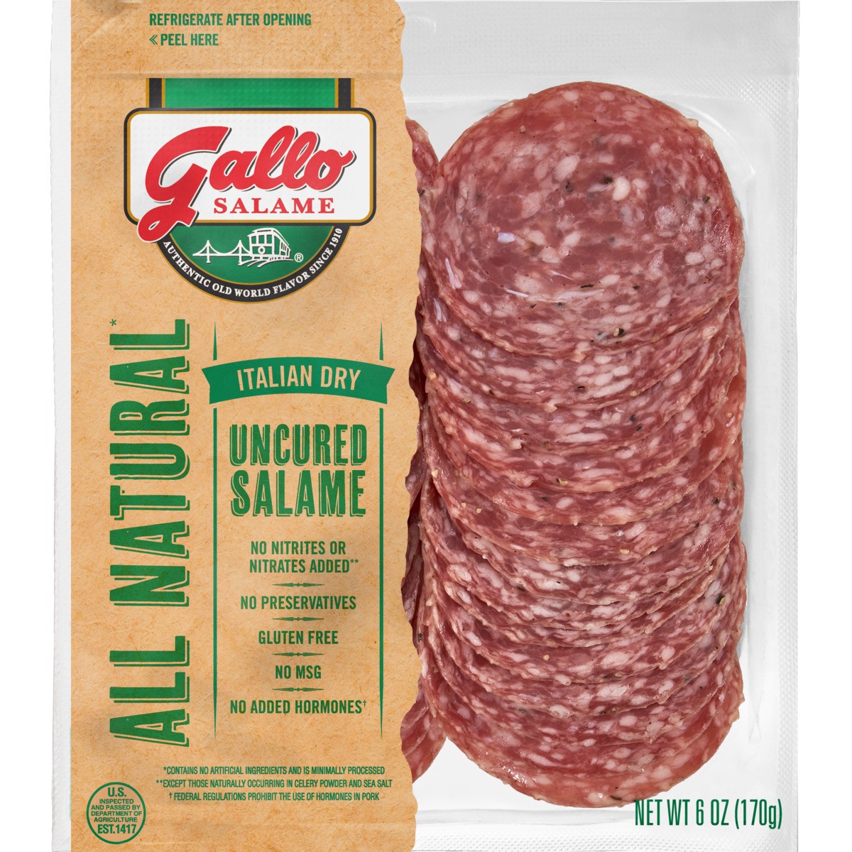 slide 1 of 5, Gallo Salame Deli Thin Sliced All Natural* Uncured Salami Lunch Meat, 6 oz, 6 oz