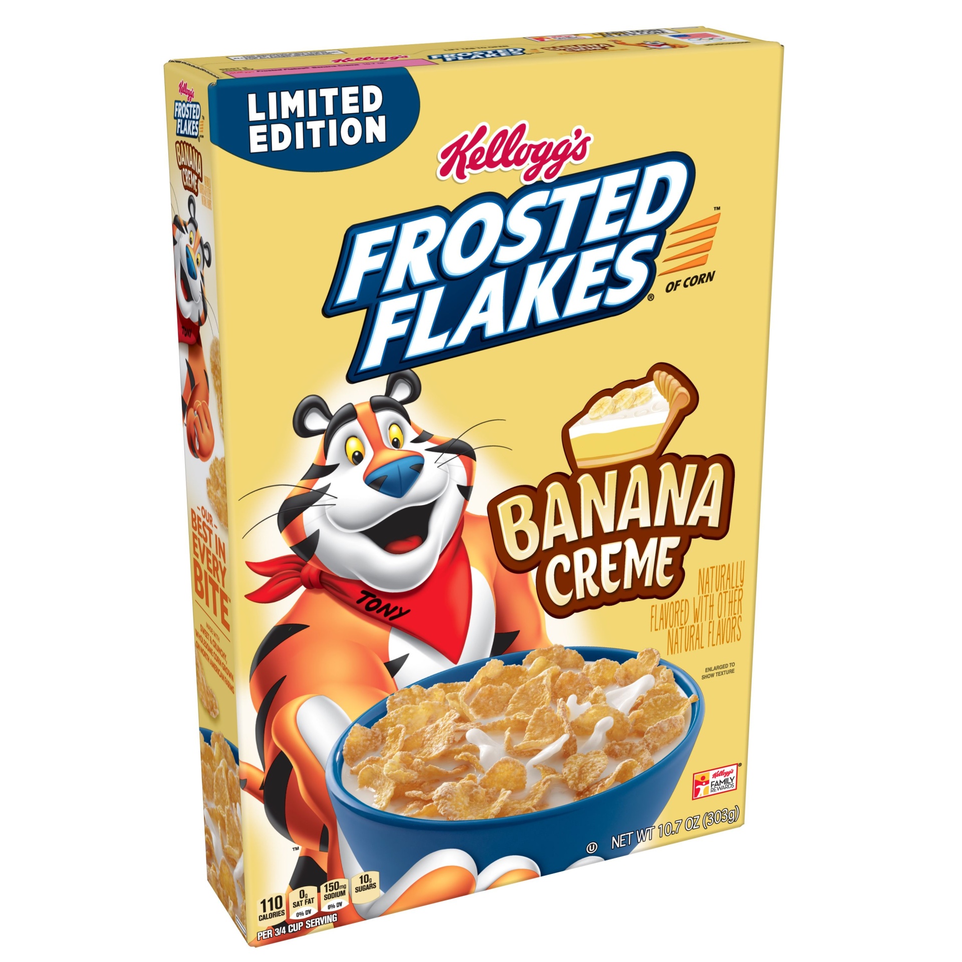 slide 1 of 7, Kellogg's Frosted Flakes, Breakfast Cereal, Banana Crme, An Excellent Source of 7 Vitamins and Minerals, 10.7 oz