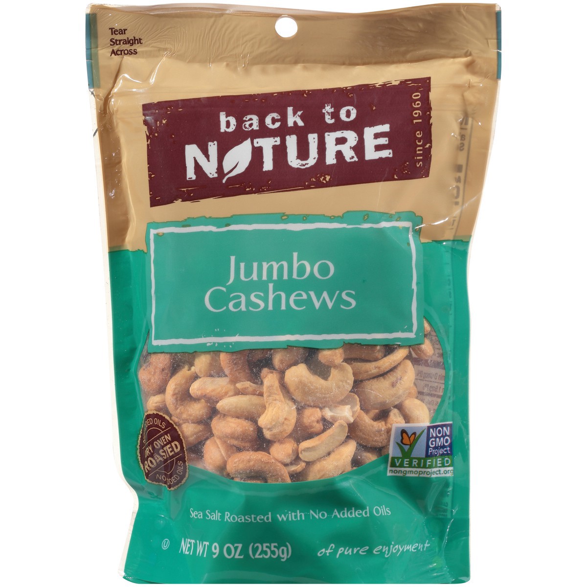slide 5 of 9, Back to Nature Cashews, Jumbo, Roasted, Sea Salt, 9 oz