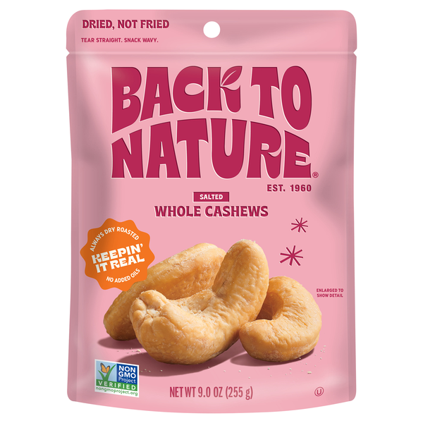slide 1 of 9, Back to Nature Cashews, Jumbo, Roasted, Sea Salt, 9 oz