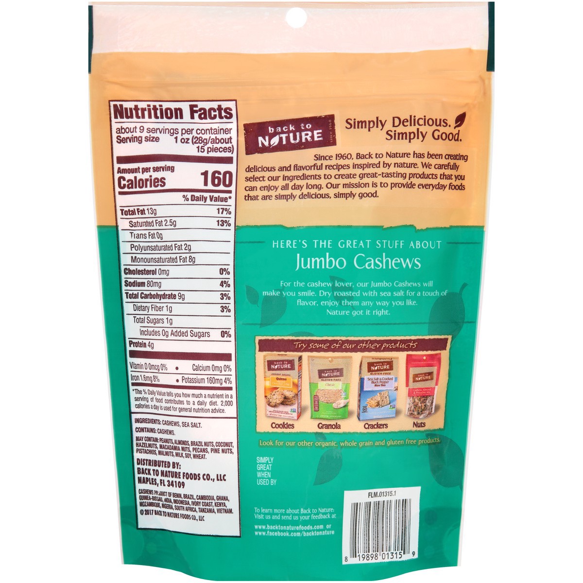 slide 6 of 9, Back to Nature Cashews, Jumbo, Roasted, Sea Salt, 9 oz