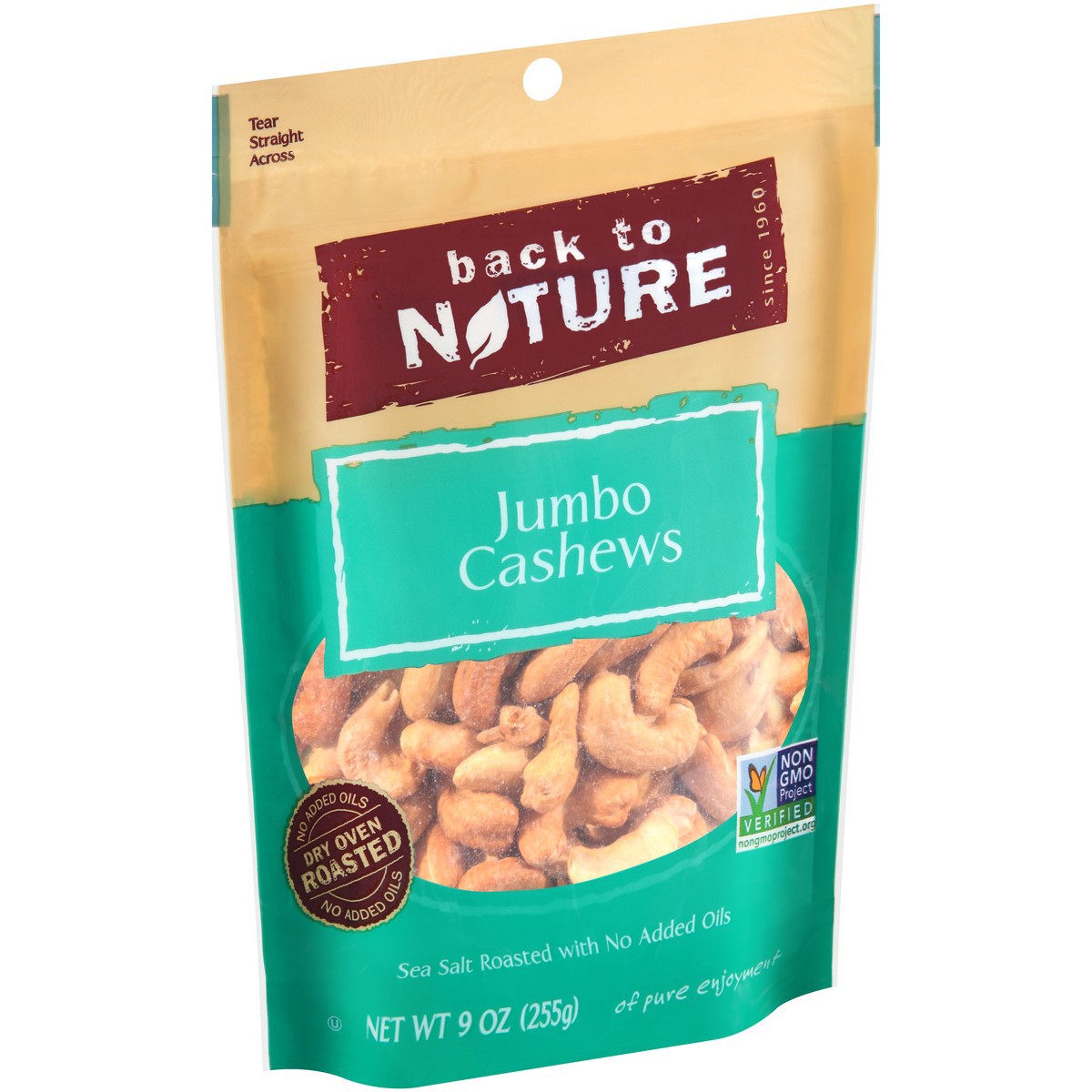 slide 9 of 9, Back to Nature Cashews, Jumbo, Roasted, Sea Salt, 9 oz