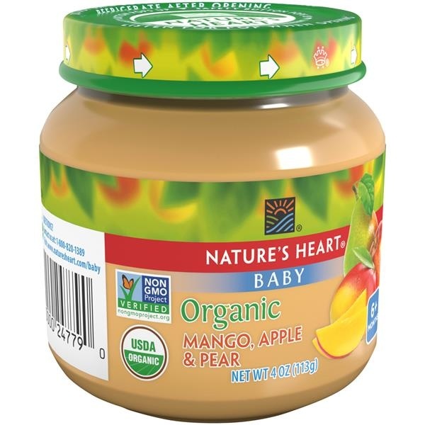 slide 1 of 1, Nature's Heart Organic Mango Apple & Pear Baby Food, 4 oz