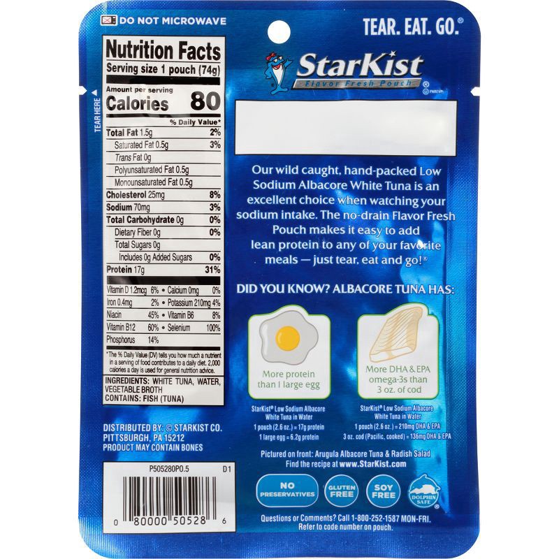 slide 2 of 3, StarKist Low Sodium Albacore White Tuna in Water Pouch - 2.6oz, 2.6 oz