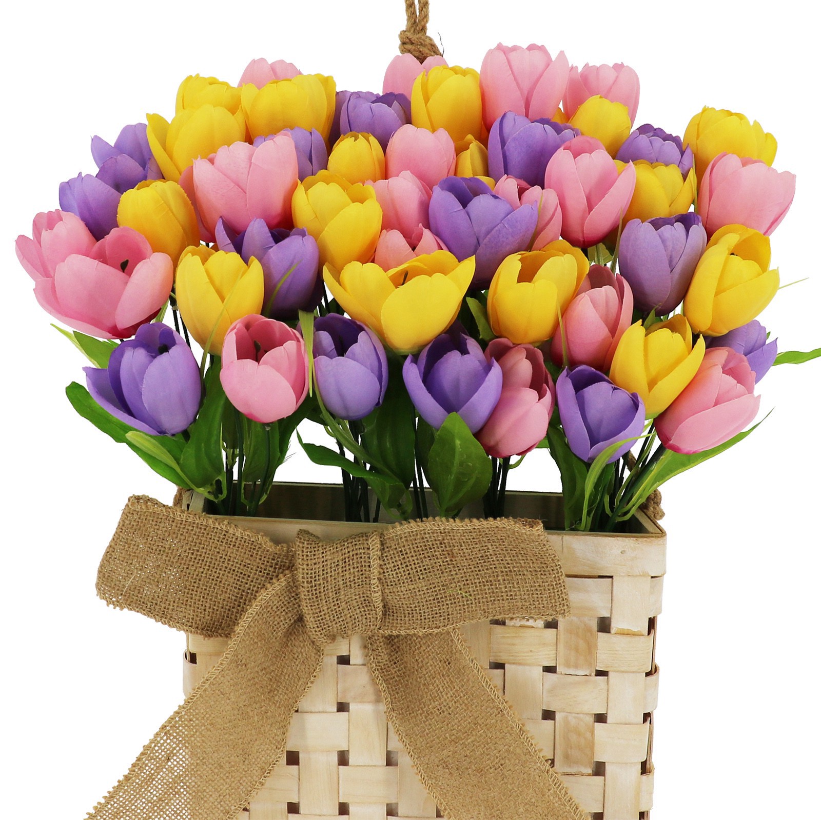 slide 2 of 3, 26" Premade Pink, Purple & Yellow Tulip Basket By Ashland, 15 in x 10 in x 26 in