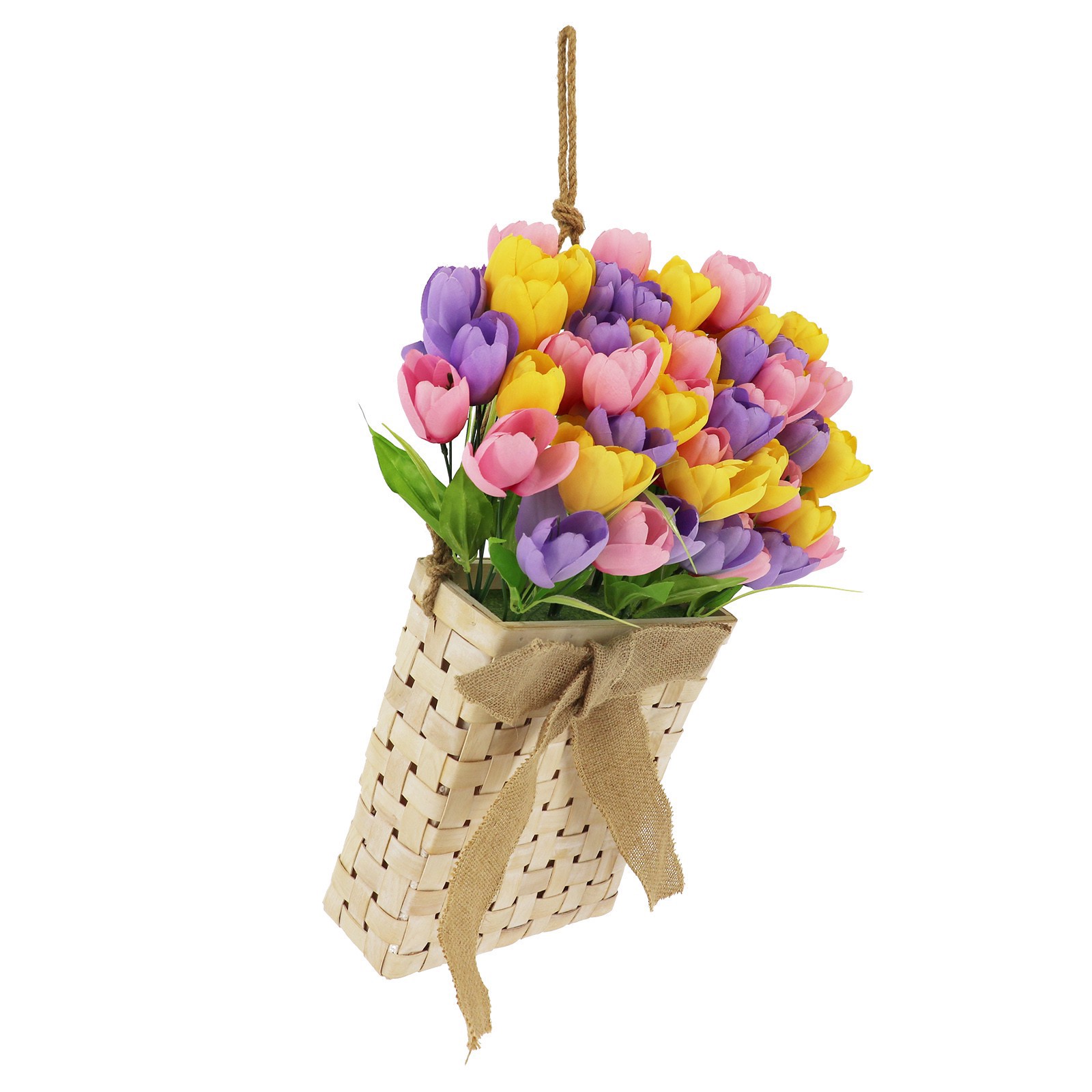 slide 3 of 3, 26" Premade Pink, Purple & Yellow Tulip Basket By Ashland, 15 in x 10 in x 26 in