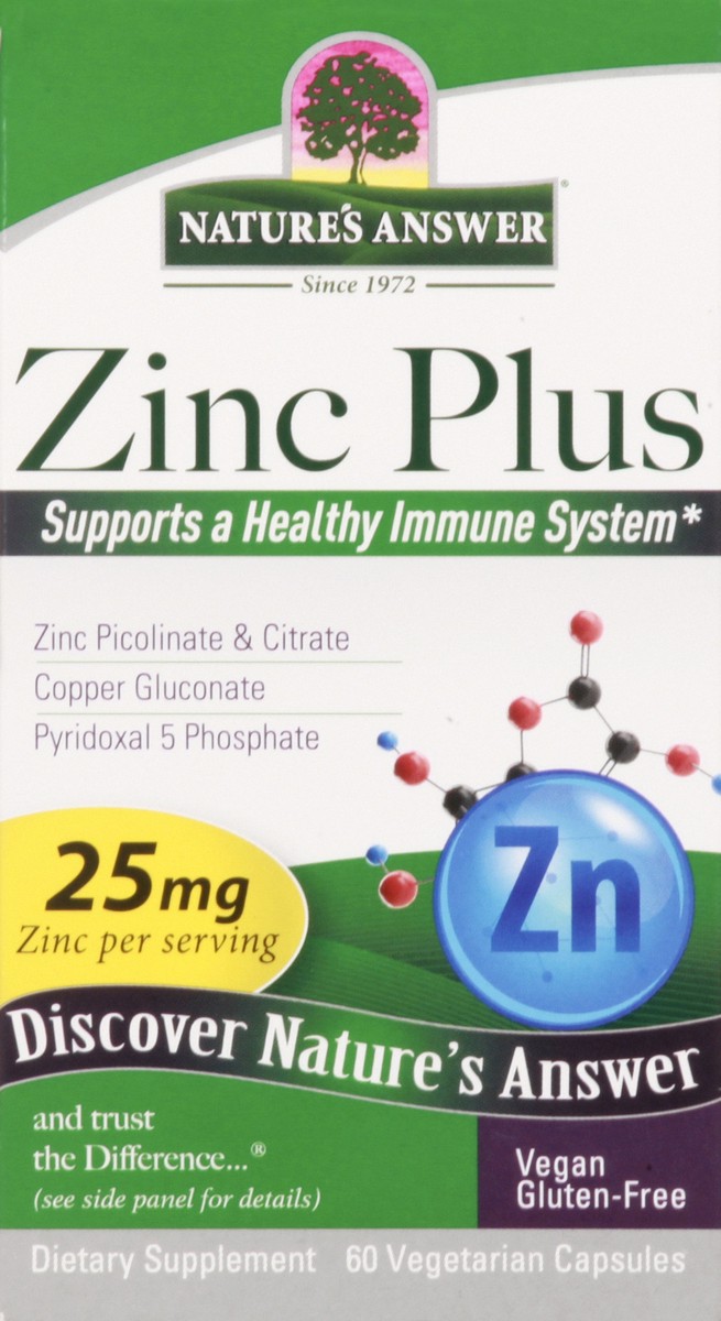 slide 4 of 13, Nature's Answer 25 mg Vegetarian Capsules Zinc Plus 60 ea, 60 ct
