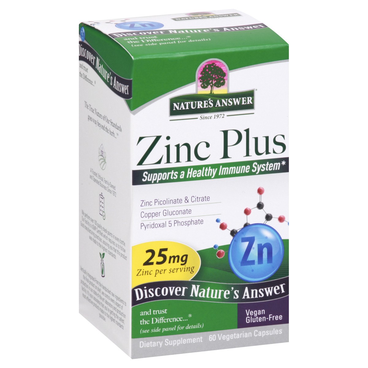 slide 5 of 13, Nature's Answer 25 mg Vegetarian Capsules Zinc Plus 60 ea, 60 ct