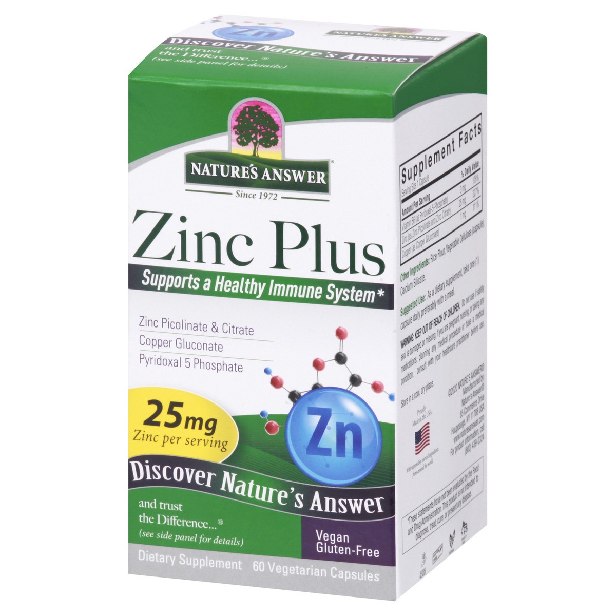 slide 7 of 13, Nature's Answer 25 mg Vegetarian Capsules Zinc Plus 60 ea, 60 ct