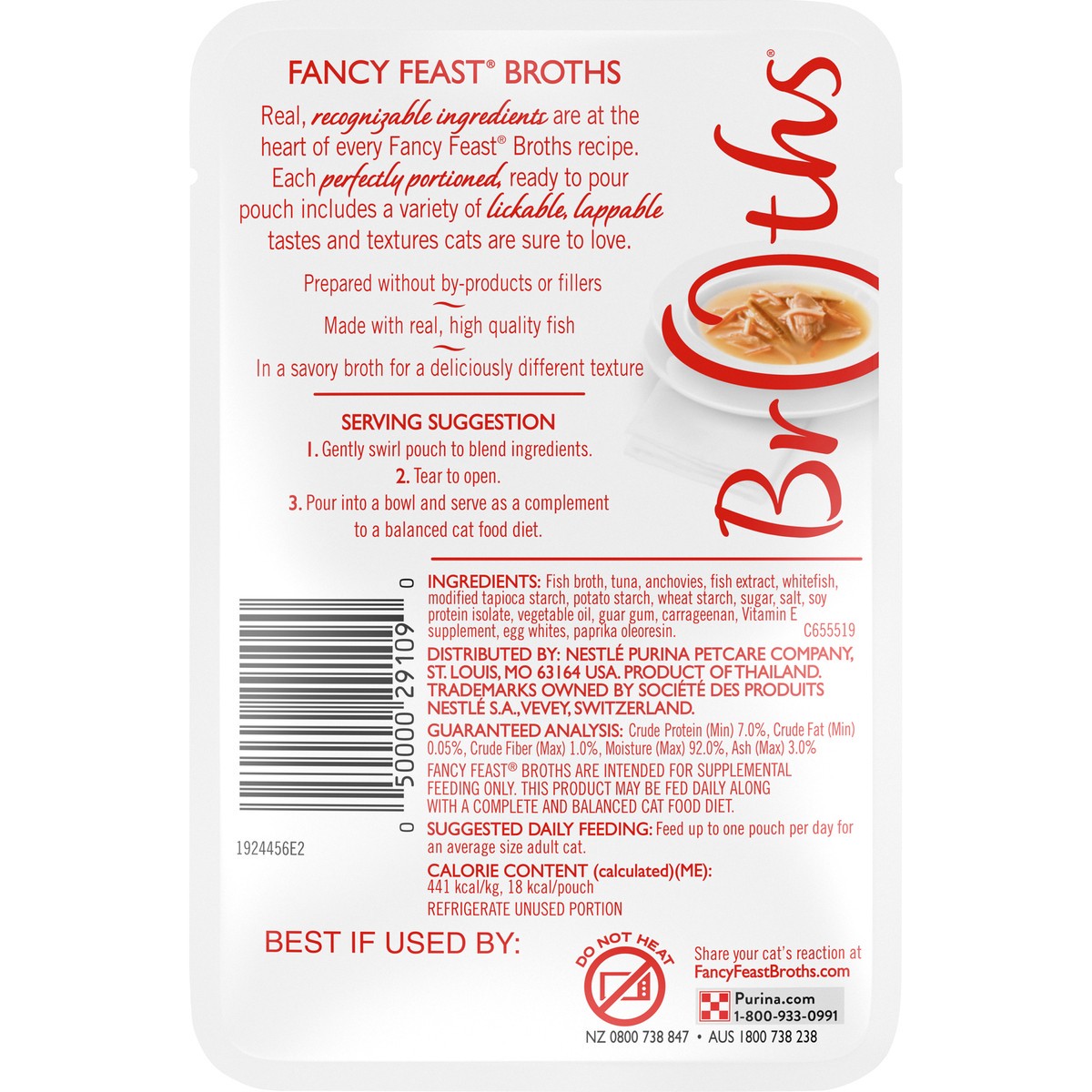 slide 12 of 16, Fancy Feast Purina Fancy Feast Broths Classic with Tuna, Anchovies & Whitefish Gourmet Cat Complement, 1.4 oz