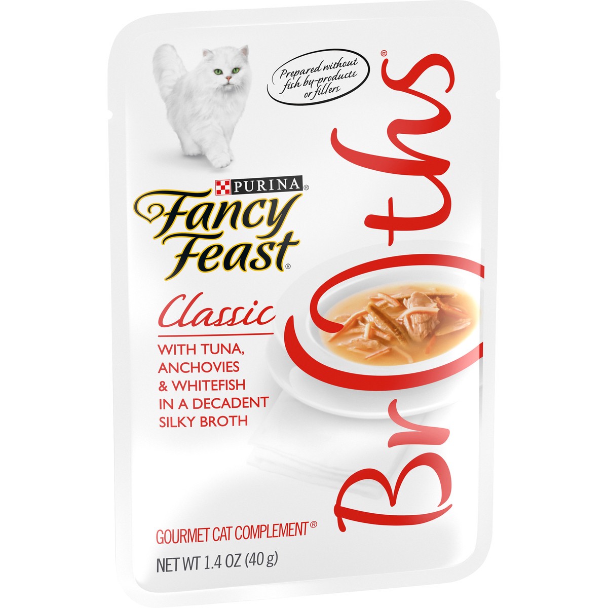 slide 5 of 16, Fancy Feast Purina Fancy Feast Broths Classic with Tuna, Anchovies & Whitefish Gourmet Cat Complement, 1.4 oz