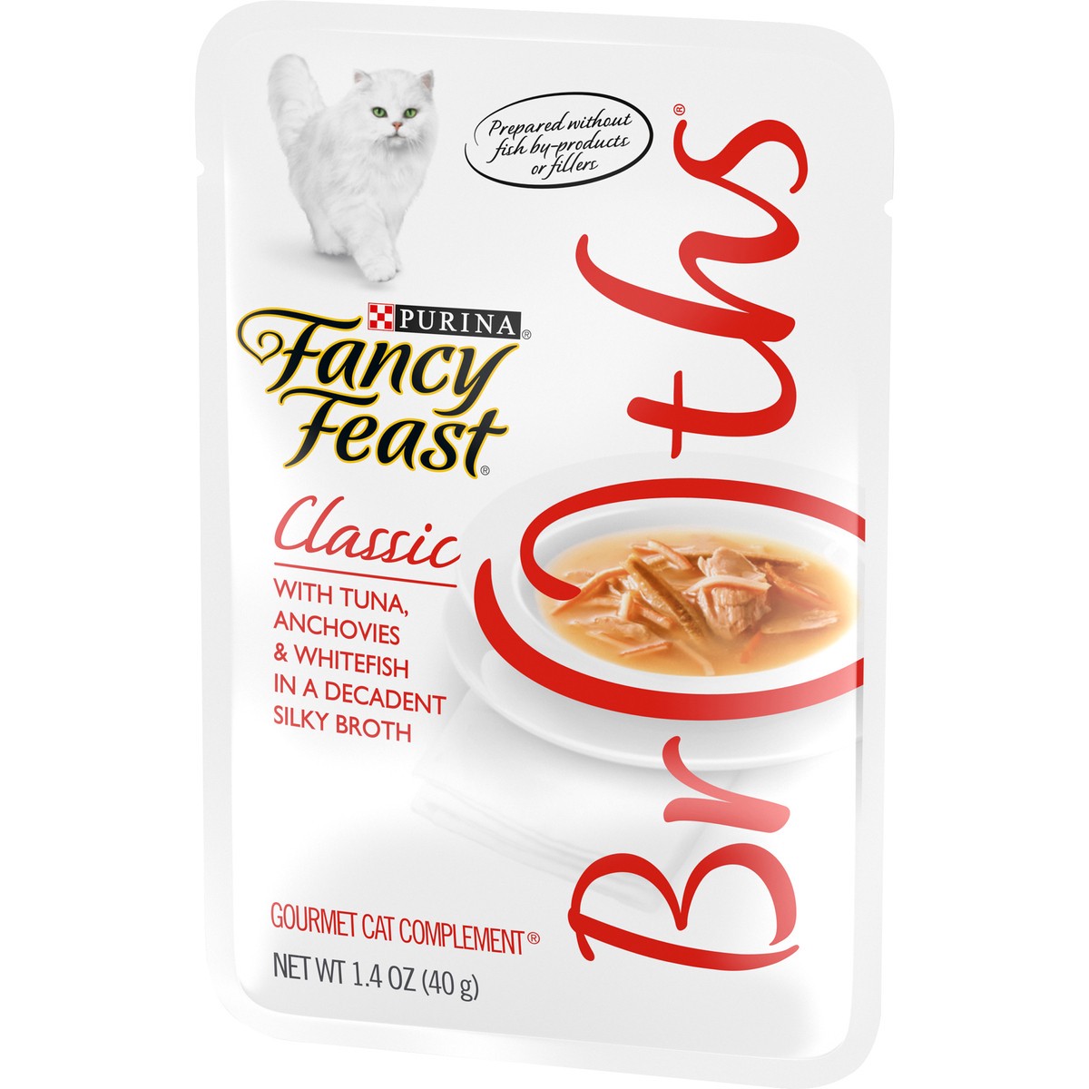 slide 6 of 16, Fancy Feast Purina Fancy Feast Broths Classic with Tuna, Anchovies & Whitefish Gourmet Cat Complement, 1.4 oz